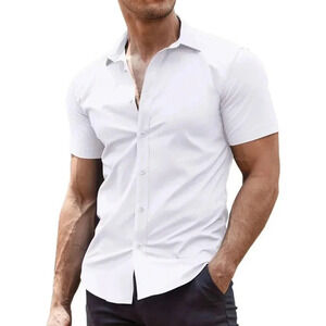 ❤️Men's White Dress Shirts Wrinkle-Free Short  Sleeve Casual Button Down Shirt